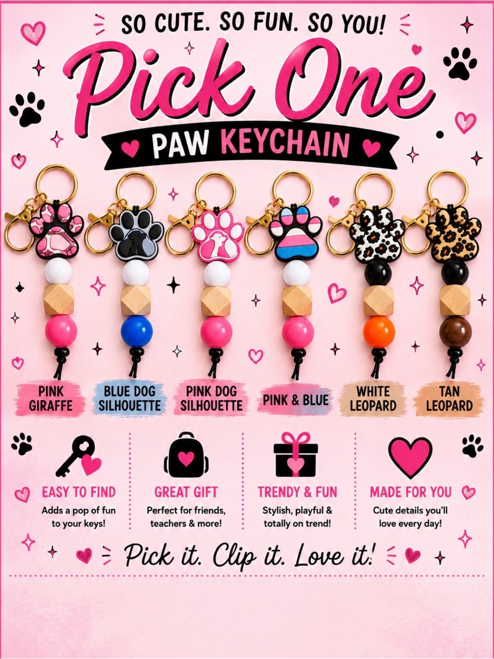 Paw Keychain Bag Charm - Pick One